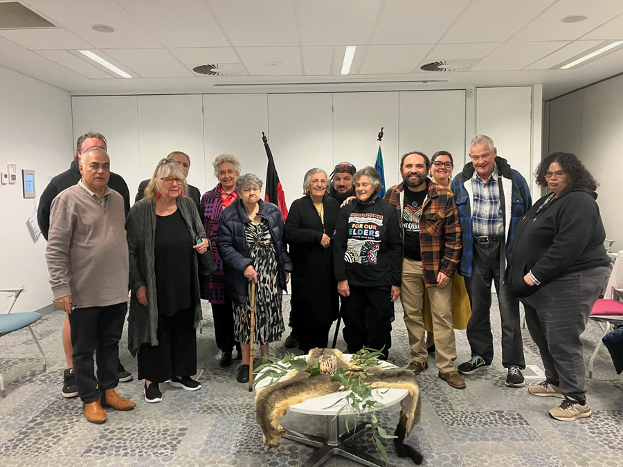 Yoorrook Truth Receiver Stephen Thorpe with Community members at the Mullum Mullum Indigenous Gathering Place information session