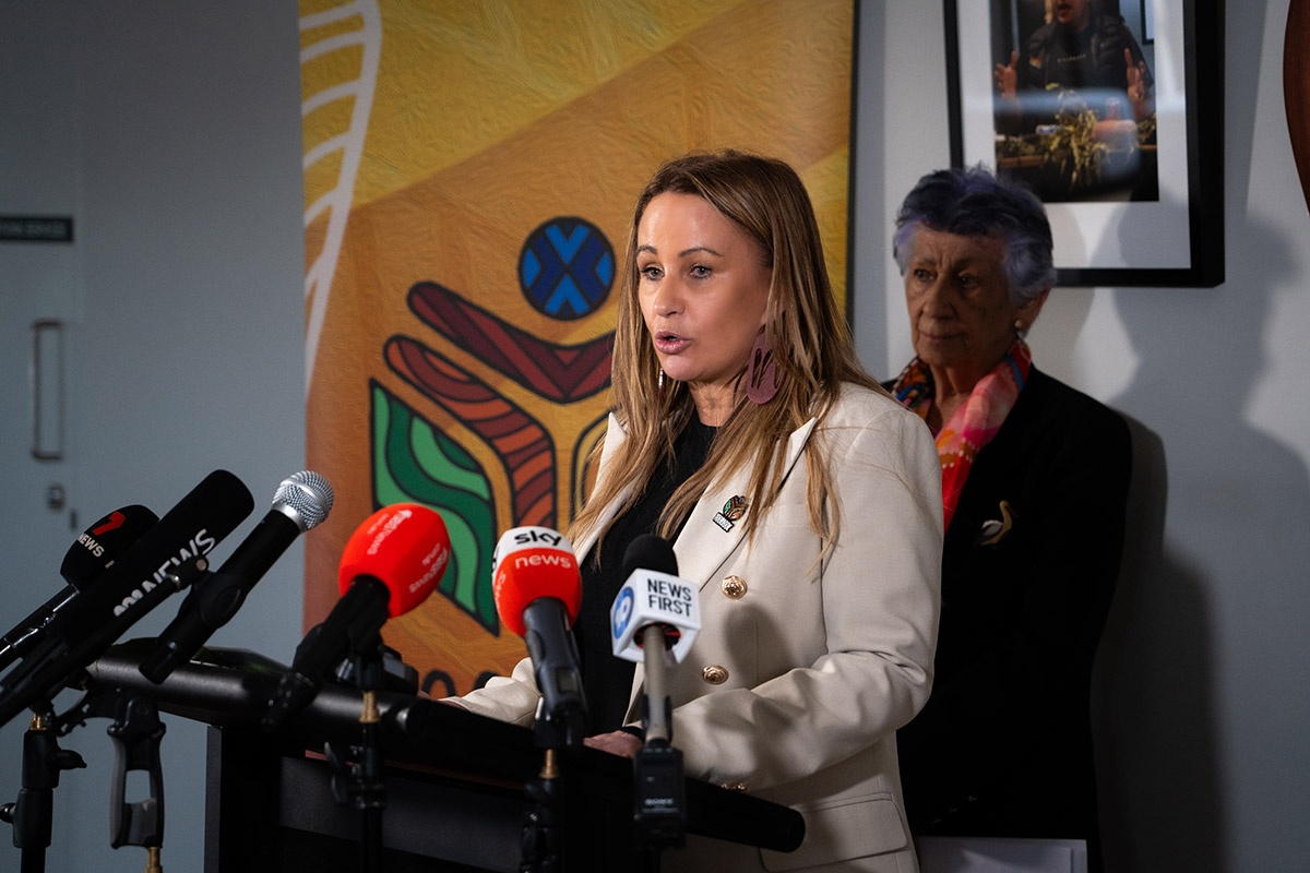 Yoorrook Deputy Chair Sue-Anne Hunter speaks at the launch of the Yoorrook for Justice report in August 2023, with Chair Professor Eleanor Bourke.